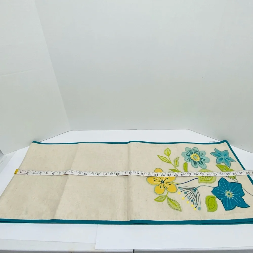 Artistic Accents Table Runner Beige w/Teal Yellow Green Floral Print  72